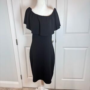 Almost Famous Black Off Shoulder Ruffle Sheath Dress XL Classic Cocktail LBD